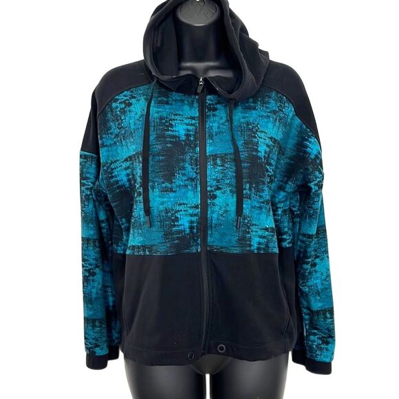 Natori Tops - Josie Natori Patterned Full Zip Up Hoodie Teal Black Size Small